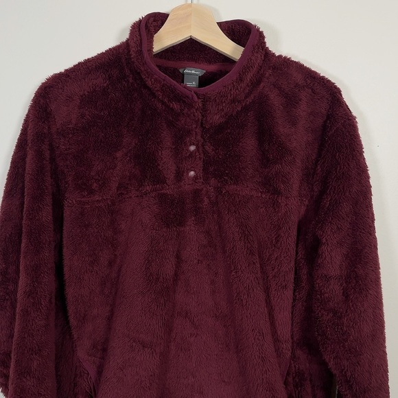 EDDIE BAUER | SNAP MOCK BURGUNDY FLEECE PLUSH PULLOVER - Picture 2 of 12